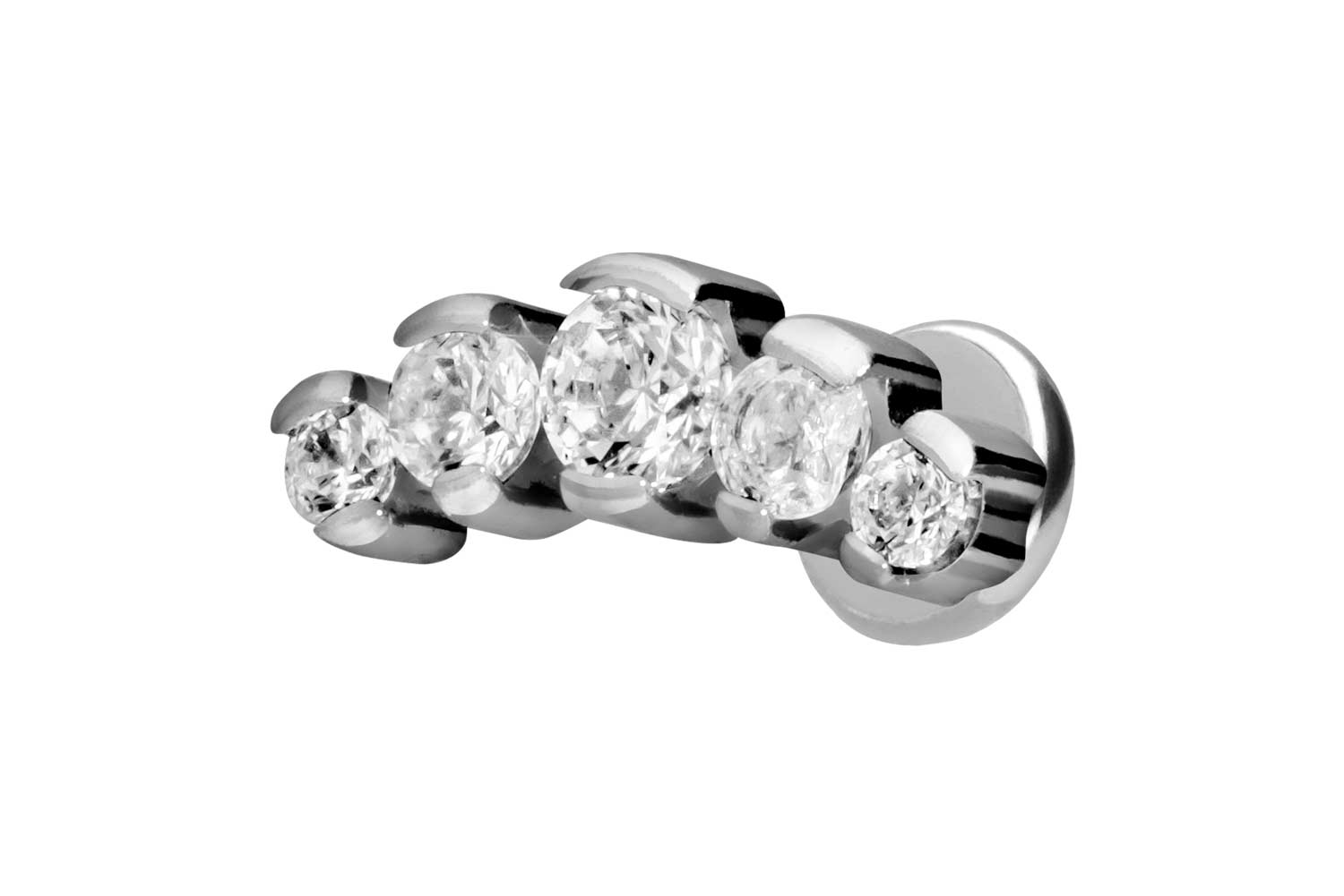 Titan Labret Piercing mit Push Fit 5 EINGEFASSTE KRISTALLE